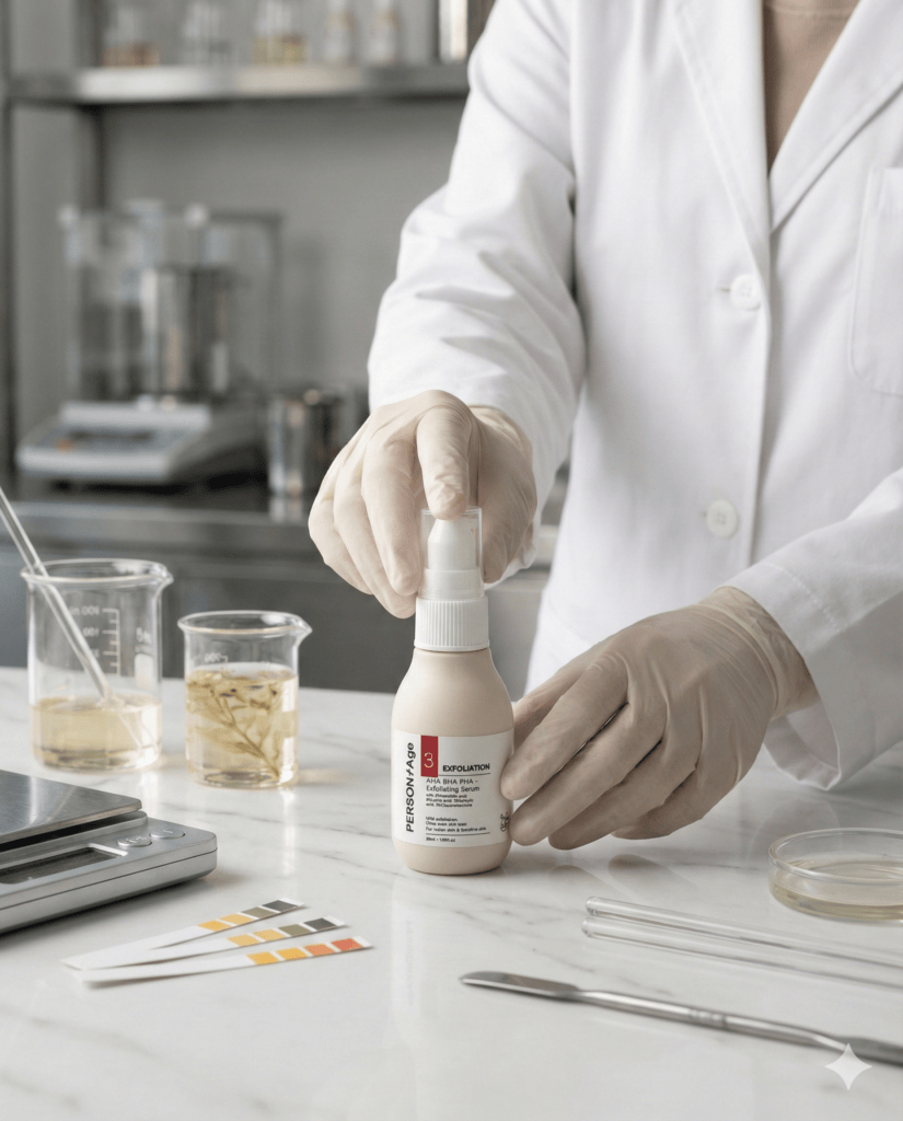 Dr Archana Gogte formulating skincare in the PERSONTAGE lab, Pune